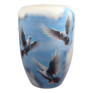 Hand Painted Biodegradable Cremation Ashes Funeral Urn / Casket - Flight of the Doves